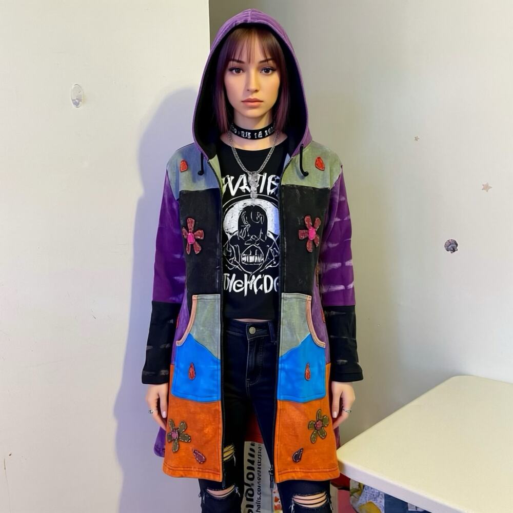 Y2K The Collection Royal Floral Boho Hippie Gypsy Goth Cardigan Jacket Women M